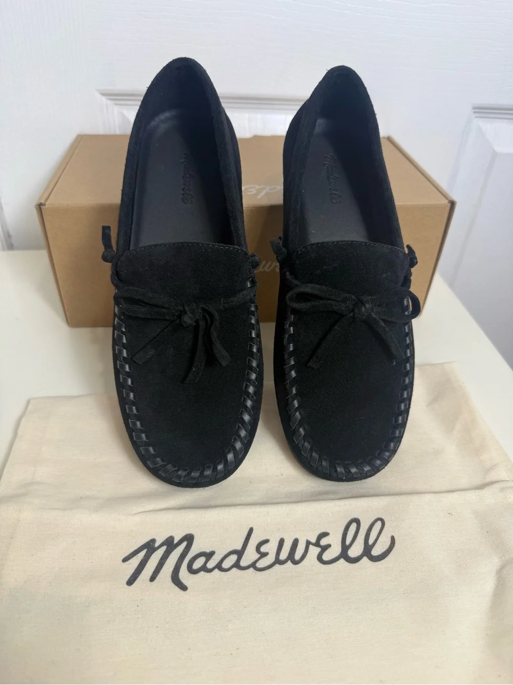 Madewell Women’s Driver Loafers Size 6 Black Suede Moccasin Bow Flats comfort
